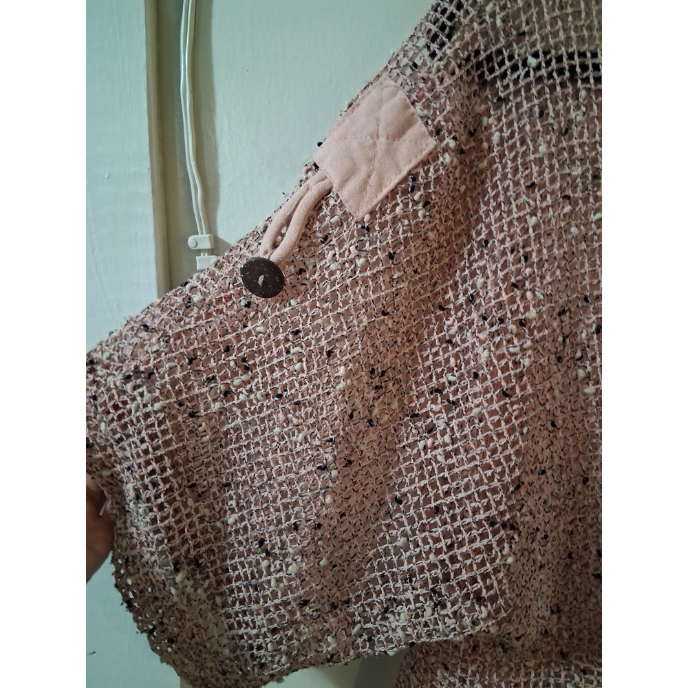 Kaktus Pink Open Knit Cotton Cardigan Boho Handkerchief Hem Button Front Large - Picture 6 of 9